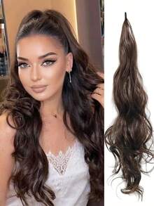 32 Inch Synthetic Ponytail Extensions, Extra Long Flexible Wrap Around Ponytail, Golden Color, For Daily Wear