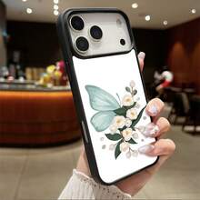 High-Quality Macaron Acrylic Magnetic Phone Case,Butterfly Garden Bliss A  White Floral Arrangement Magnetic Charging Phonecase Handy Case, Handy Cover For  11 12 13 14 15 16 17 17 Air 17 Pro 17 Pro Max Shock Resistant Protective Case - Rosa - Ver 1