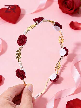 1ชิ้น ที่คาดผมดอกกุหลาบสีแดงไวน์สำหรับวันวาเลนไทน์ สำหรับเด็กผู้หญิงวัยรุ่น, ที่คาดผมนางฟ้าสุดพิเศษ เครื่องประดับผมสำหรับเทศกาลสุดประณีต เครื่องประดับผมสำหรับออกเดท ผู้หญิง เครื่องประดับผมสำหรับวันวาเลนไทน์