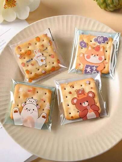 500个雪花图案糕点自粘袋，饼干包装袋，卡通自封袋，月饼牛轧糖烘焙透明袋