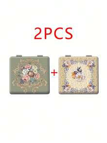 1pc Vintage European Style Wreath Design Folding Compact Vanity Mirror, Lightweight Portable Handheld Mirror, Durable PU Leather & Metal Vacuum Plating, Suitable For All Occasions And Users, Foldable Square Pocket Mirror,Giveaways,Travel,Cheap Stuff,Travel Essential - Multicolor - View 10