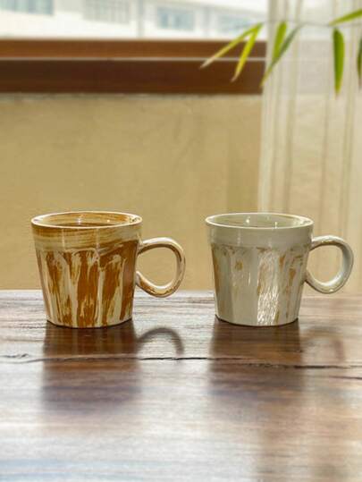 1pc Handmade Ceramic Reactive Glaze Mug, Suitable For Home, Office, Latte, Cute Couple, Graduation, Family Gathering, 170ml Capacity Milk Cup (Handmade, Slight Size Variation, Hand-Painted, Unique Pattern, Text, And Size)