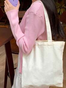 10/5/1pc Canvas Tote Bag, Women Shoulder Bag For Decoration And DIY Craft, Convenient Travel Storage Bag, Solid Color Large Capacity Travel Bag, Suitable For Students, Back To School And Teachers