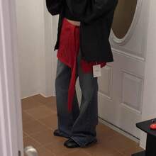 1 Piece Hollow Knitted Half Skirt Solid Color Fashionable Matching Pants Butt Curtain Accessories - 杏色 - 查看 2