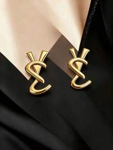 1对时尚简约几何亮黑色耳钉 - 耶 - 查看 7