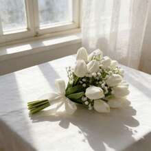 White Calla Lily Bridal Bouquet, Layered Design, White Wedding Bouquet, Suitable For Bride, Bridesmaid, Artificial Flower Arrangement, Suitable For Home - White - View 12