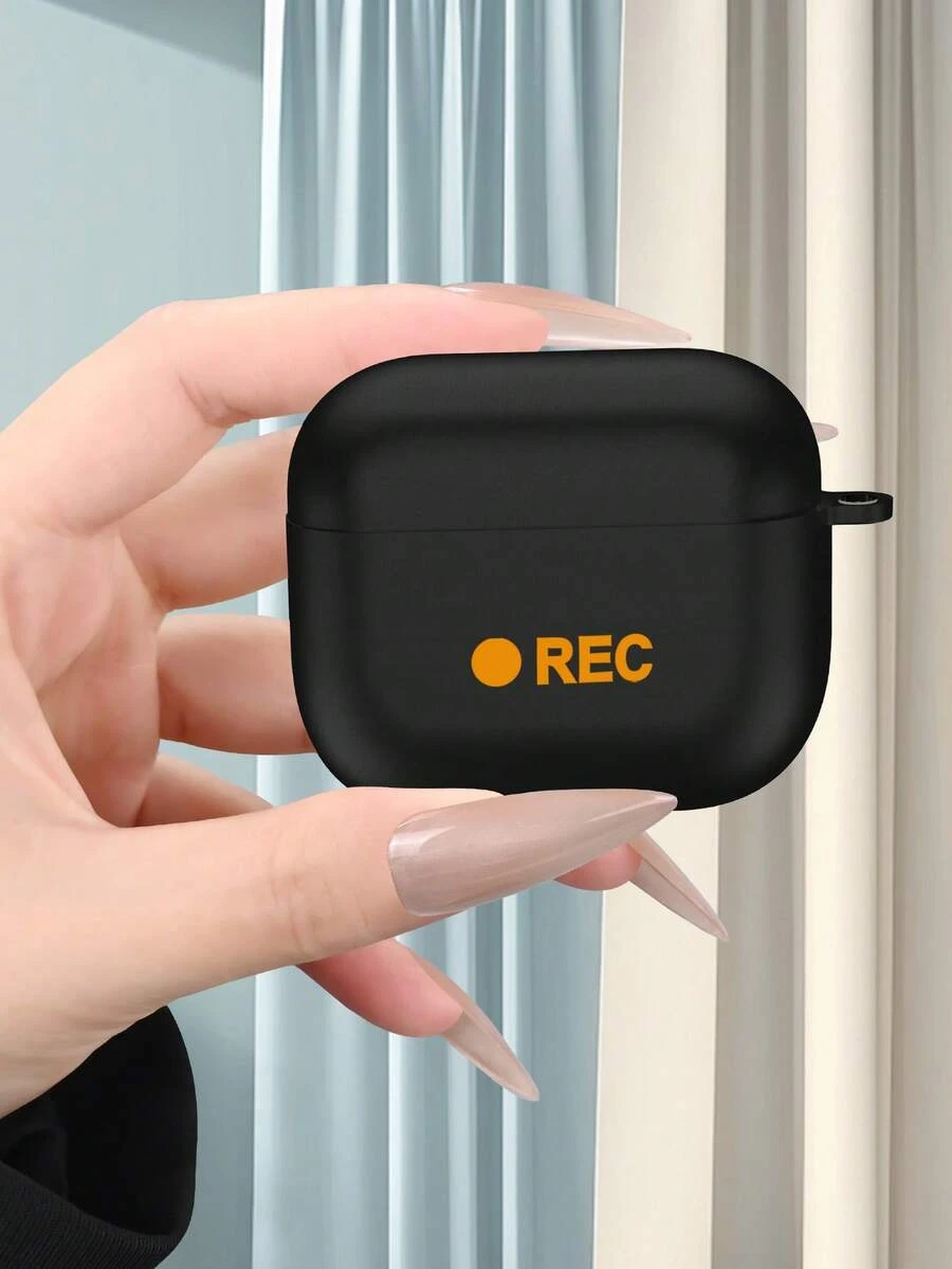 1个橙色REC标志2D印花图案时尚百搭个性化耳机保护套，创意神秘风格，适合作为礼物送给女朋友、闺蜜、妻子、情侣、阿姨、老板、姐妹、同学、老师，生日或节日礼物，黑色哑光柔软全方位保护防尘防水保护套，适用于 2/3/4/Pro/Pro2/Pro3 - 黑色 - 查看 1