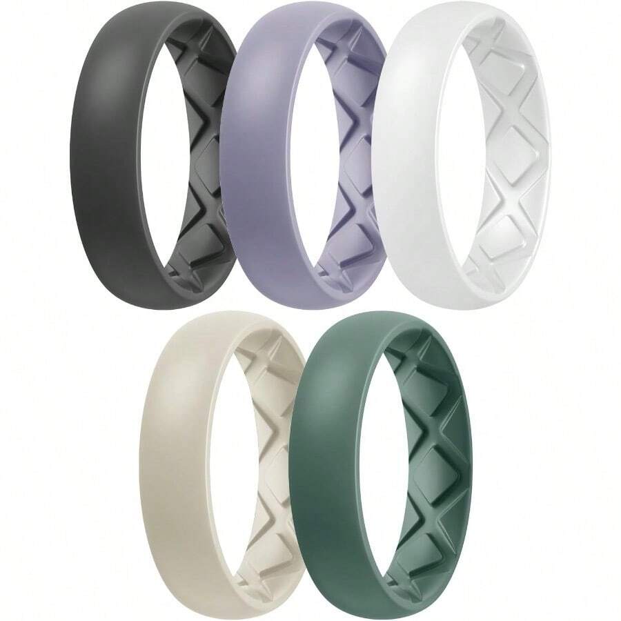 Egro Diseño ergonómico de arco interior anillos de silico para mujer con medias tallas alianza de boda de silico para mujer 5 5 mm de ancho y 2 mm de grosor - A3NegroVerdeAzulNubladoBeigeCremaBlanco - Ver 1