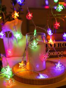 1 pezzo Luci decorative a forma di stelle e lune, lunghe 1,5m/3m/6m, alimentate a batteria, luci da interni a forma di fate, decorazione per camera da letto, parete, Ramadan ed Eid - Trasparente - Visualizzare 8