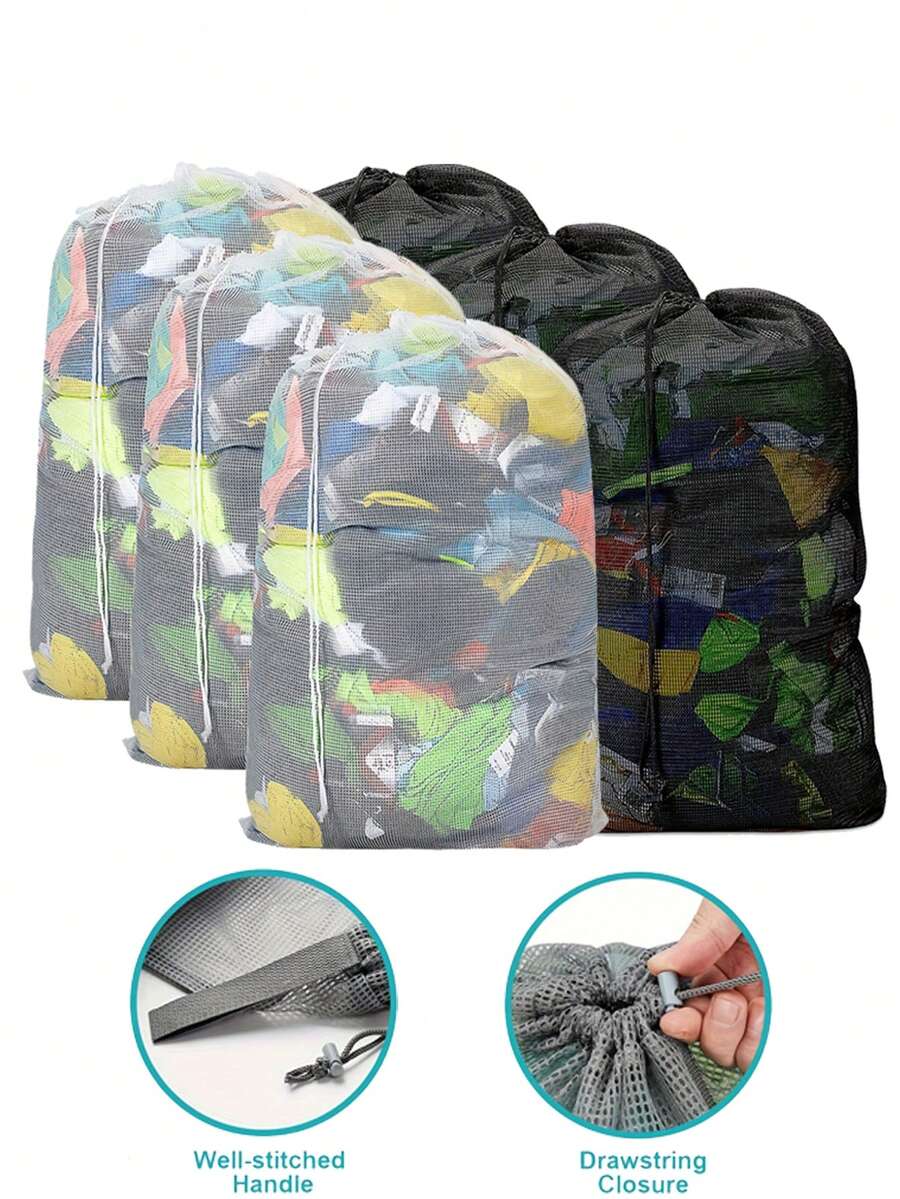Extra große Kapazität Mesh Wäschesäcke Set mit verstärktem Griff, Mehrfach-Verschluss Kordelzug Design für Feinwäsche, wiederverwendbare Wäschebeutel für BH, Unterwäsche, Socken, Strumpfwaren, Anti-Verwicklung Reise Aufbewahrungsorganizer für Zuhause, Kleiderschrank, Studentenwohnheim, Gepäck Packhilfe für Geschäftsreise, Urlaub für Damen und Herren - Weiss - Übersicht 1
