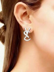 1对时尚简约几何亮黑色耳钉 - 耶 - 查看 3