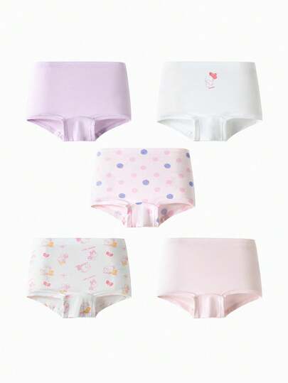 Balabala Girls Cotton Boxer Briefs A-Class, Antibacterial Soft Stretch Underwear, 5 Packs Tween Girl Shorts