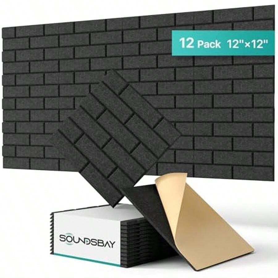 Soundsbay Paneles Acústicos para Insonorizar, 12 Pack de Paneles Decorativos de Ladrillo para Pared, Autoadhesivos, Absorben Sonido, para Hogar y Techo, 30 * 30 * 0.9 cm, Blanco - Paquete de 12 - Negro - Ver 1