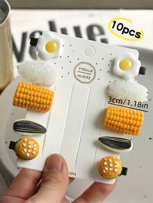 10个/套新奇食物造型发夹,逼真设计,包括煎蛋、米饭、玉米、葵花籽、汉堡包等造型——适合女孩和女士,是日常可爱造型、与朋友聚会、拍照的理想之选,为您的发型增添一丝“美味”创意,满足甜心。发饰、发夹、发卡、发爪、学生用品、美发配件、头部饰品、女士发饰 - 彩色 - 查看 14