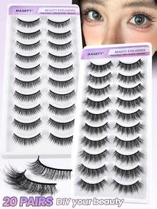 MAGEFY 20/40对自然交叉全脸混合假睫毛，精致款式，适合日常佩戴，卡通风格，旅行必备，可选配带夹子的眉刷 - 黑色 - 查看 16