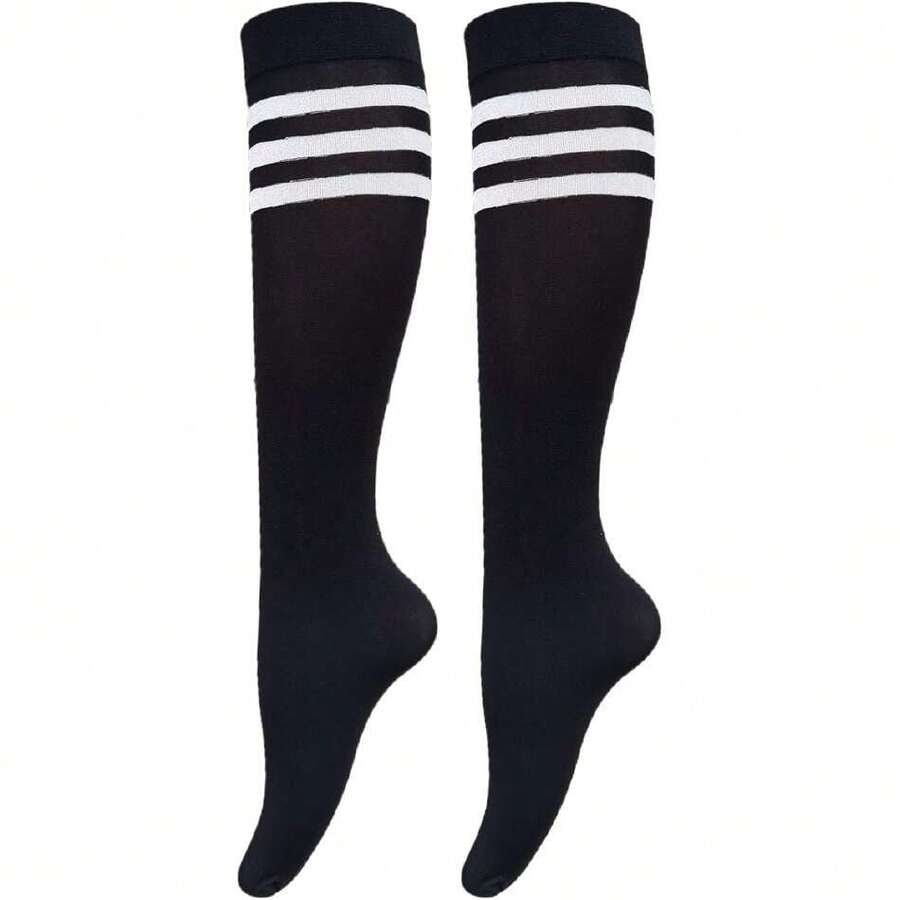Women's Opaque Stretchy Nylon Knee High Stockings Trouser Socks,36064922 - Đen và trắng - Xem 1