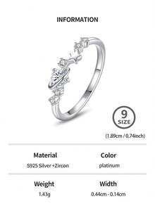 1pc Glamorous Silver Cubic Zirconia & Star Decor Ring For Women For Dating Gift - Silver - View 11