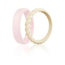 Egro - Alianzas de boda de silico para mujer diseño ergonómico y transpirable anillo de boda de silico con placa de metal 4 mm de ancho anillos de boda de goma para mujer con placa de metal - SETH2BlancoDesnudo - Ver 1