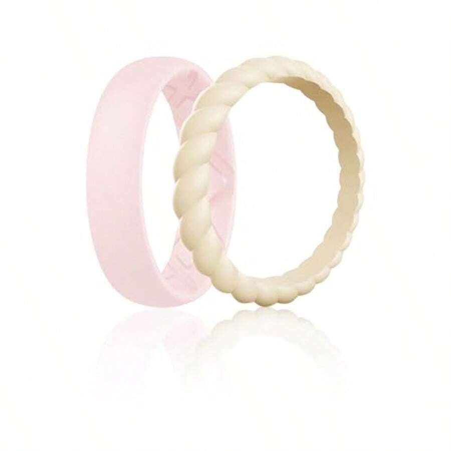 Egro - Alianzas de boda de silico para mujer diseño ergonómico y transpirable anillo de boda de silico con placa de metal 4 mm de ancho anillos de boda de goma para mujer con placa de metal - SETH2BlancoDesnudo - Ver 1