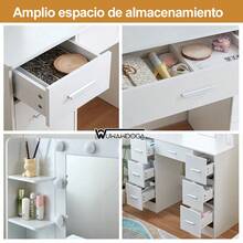 Tocador Moderno y Minimalista con 7 Cajones y 4 Estantes, Ideal para Salón y Vestidor - Blanco - Ver 8