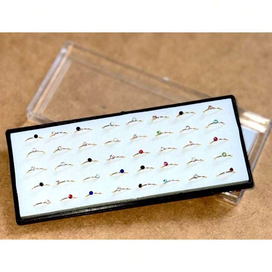Kit Of 40 Fake Nose Piercings – Rings With Sparkling Rhinestones, Style And Comfort, No Piercing Required - Vàng - Xem 1