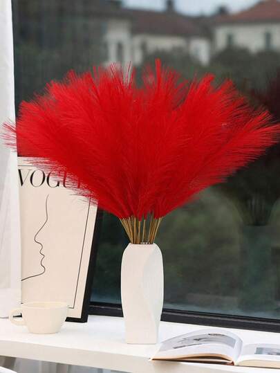 20根红色蒲苇草，蒲苇草装饰 - 人造蒲苇草装饰，蒲苇花艺摆设及花瓶填充物，适用于婚礼装饰、新娘背景幕布、花束、胸花、腕花、婚礼拱门、派对装饰、礼品装饰、圣诞节、感恩节、返校季、情人节、教师节、母亲节。