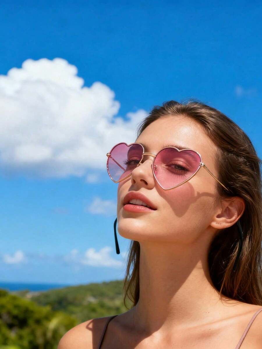 1pc Pink Heart-Shaped Fashion Glasses, Sweet Heart Decor For Valentine's Day Outfit, Suitable For Valentine's Day Party, Ball, Valentine's Gift - Multicolor - View 1