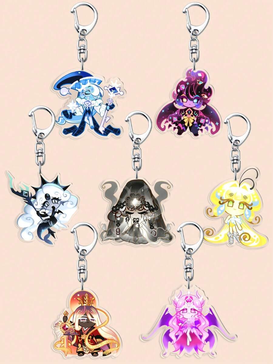 1个《跑跑姜饼人》游戏主题亚克力钥匙扣，可爱卡通黑葡萄干饼干钥匙圈，暗黑女巫饼干钥匙扣（暗影牛奶饼干、黑珍珠饼干、黑松露饼干），可作包包挂饰、手机挂饰、车钥匙挂饰、饰品配件，粉丝和朋友的最佳礼物 - 彩色 - 查看 1