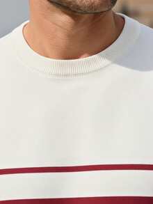 男士条纹圆领短袖休闲针织上衣 - 紅白色 - 查看 6