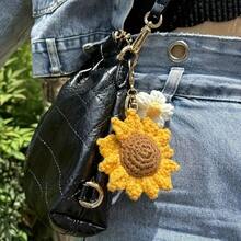 1PC Sunflower Keyring Pendant - Sweet Floral Decor, Perfect Gift, Knitted Craft, Round Band Ladies Buckle, Heartfelt - A Little Sun - View 3