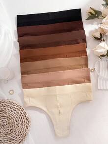 7pcs Multi-Colored Women's Sexy Low-Waist Seamless T-Back Panties With Ruffled Edge - Multicolor - View 4