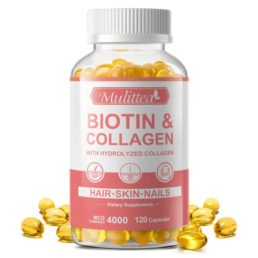 MULITTEA 4000MCG Biotin Collagen Capsule - Types I, III, Collagen For Women & Men - Hair Growth Support Supplement - Skin, Nails Beauty Complex - 120 Count - 1 Pack (120pcs) - 查看 1