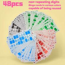 48pcs Unique Number Bingo Game Cards, 4 Colors Bingo Paper Cards, Lottery Number Cards, 6.38 Inch Cardboard Cards | 4-Color Printing For Tabletop Bingo Games, No Duplicate Numbers, Suitable For Family Gathering, Outdoor Travel And Party - Perfect Gift For Birthday, Wedding, Retirement Celebration, Bingo Game Cards, Party Game Cards, Classic Bingo Design, Durable Paper Cards - Multicolor - View 2