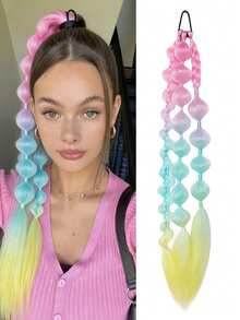 Synthetic Bubble Ponytail With Hair Tie Hair Accessories Elastic Rubber Bands Hairpiece For Women 1 Pc Colored Hair Extensions - Multicolor - View 14