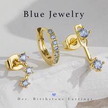arete chapados en oro para mujer de moda 3 pares de aretes pequeños y bonitos para cartílago accesorios de moda regalo de joyería occidental - 12 Topacio Azul Creado Diciembre Oro - Ver 3