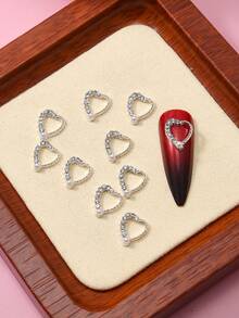 10 pièces/20 pièces Stickers d'ongles en alliage 3D, forme de cœur avec décoration de faux perle et strass, accessoires de nail art de luxe - Multicolore - Voir 3