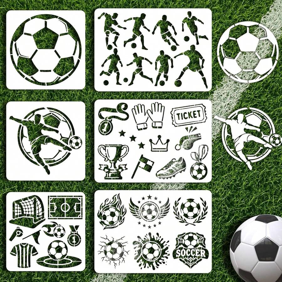 INFUNLY 6Pcs Eagles Painting Stencil For Wall Reusable Wall Stencils Forests Walls Template For Painting 7.87x7.87, 8.27x11.69 Feathers Templates For Crafts Cement Wood Furniture Home Decor - 6PCS Soccer - 查看 1