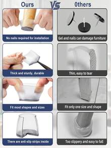 12个装硅胶椅腿地板保护垫，磨砂防滑椅腿套，底部带毛毡，防刮擦、降噪，圆形家具垫，适用于家庭和商业用途 - 淺灰色 - 查看 3