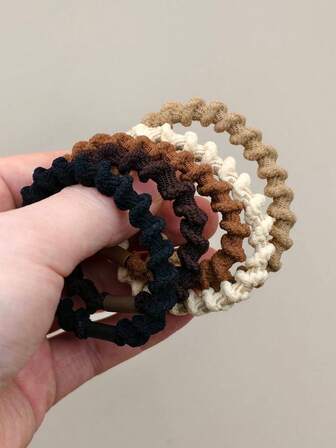 5pcs Women's Thick Elastic Hair Ties, Textured Design High-Quality Hair Scrunchies For Ponytail