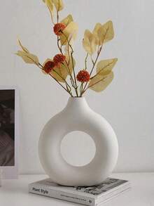 1 Stück weiße Kunststoffvase, künstliche getrocknete Blumenvase, moderne minimalistische Heimdekoration, Tischdekoration, Geschenk zum Valentinstag, Geburtstag, Abschluss, Raumdekoration, Glasvase - Beige - Übersicht 6