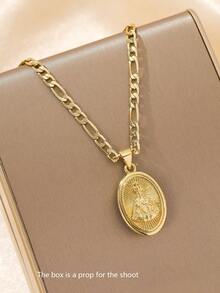 1件经典欧式铜质守护天使瓜达卢佩圣母玛利亚吊坠项链，限量版双面肖像，适合圣诞节、感恩节、万圣节、母亲节、情人节、情侣、朋友、教父母、天主教初领圣体、日常及节日佩戴。 - 金黃色 - 查看 3