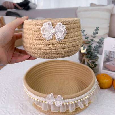 奢华编织收纳篮，适用于玄关和客厅：时尚钥匙架、零食收纳盒、桌面化妆品收纳盒，多功能家居收纳神器，轻盈天然材质，中性色调，日常杂物收纳解决方案，适用于书桌和梳妆台，现代家居爱好者的完美礼物