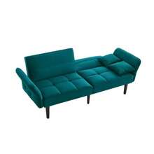 2-In-1 Adjustable Sofa Bed – Two-Seater With Velvet Upholstery, Foldable Armrests & Sleeping Function, Ideal For Small Spaces - Green - View 3