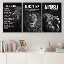 3PCS Optional Framed Animal Canvas Posters - Motivational Wall Art | Classic & Modern Styles, Animal Print Theme | For Home Office, Living Room, Bedroom Indoor Decor - Multicolor - View 2