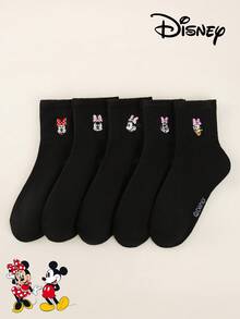Disney 1/5/10 Pairs, Mickey, Minnie, Daisy Embroidered Cartoon Pattern Women Mid-Calf Leg Warmers Set, Black, Unisex, Couple Leg Warmers, Women Leg Warmers, Women Leg Warmers, Black Leg Warmers - Black - View 4