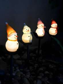 1 pieza Luz de ambiente con decoración de paisaje de muñeco de nieve con energía solar, luz de color cálido para decoración navideña exterior, adecuada para jardín, patio, césped, parque, porche y entrada de automóviles - Multicolor - Ver 5