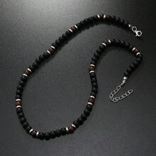 1pc Trending Handmade Beaded Black Glass Bead Necklace For Men, Fashionable Minimalist Men's Necklace, Unique Men's Beaded Necklace