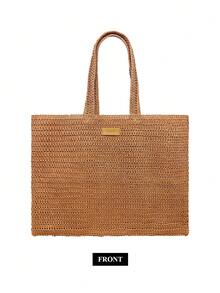 Burberry Large Woven Straw Tote Bag - Oversized Tote With Shoulder Strap, Multi-Wear, Fashionable Woven Bag, Spacious Straw Shoulder Bag, Versatile Handbag For Women - Caramel Color - View 5