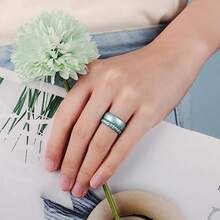 Egro - Alianzas de boda de silico para mujer diseño ergonómico y transpirable anillo de boda de silico con placa de metal 4 mm de ancho anillos de boda de goma para mujer con placa de metal - SETB3Mrmolazulmetlicoororosaclarorosametlico - Ver 3
