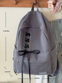 Mochila minimalista de gran capacidad con decoración de lazo, mochila de viaje de pana - Gris - Ver 3